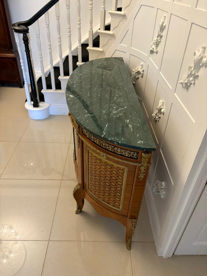 Fine Quality Antique French Kingwood Marquetry and Parquetry Inlaid Marble Top Sideboard